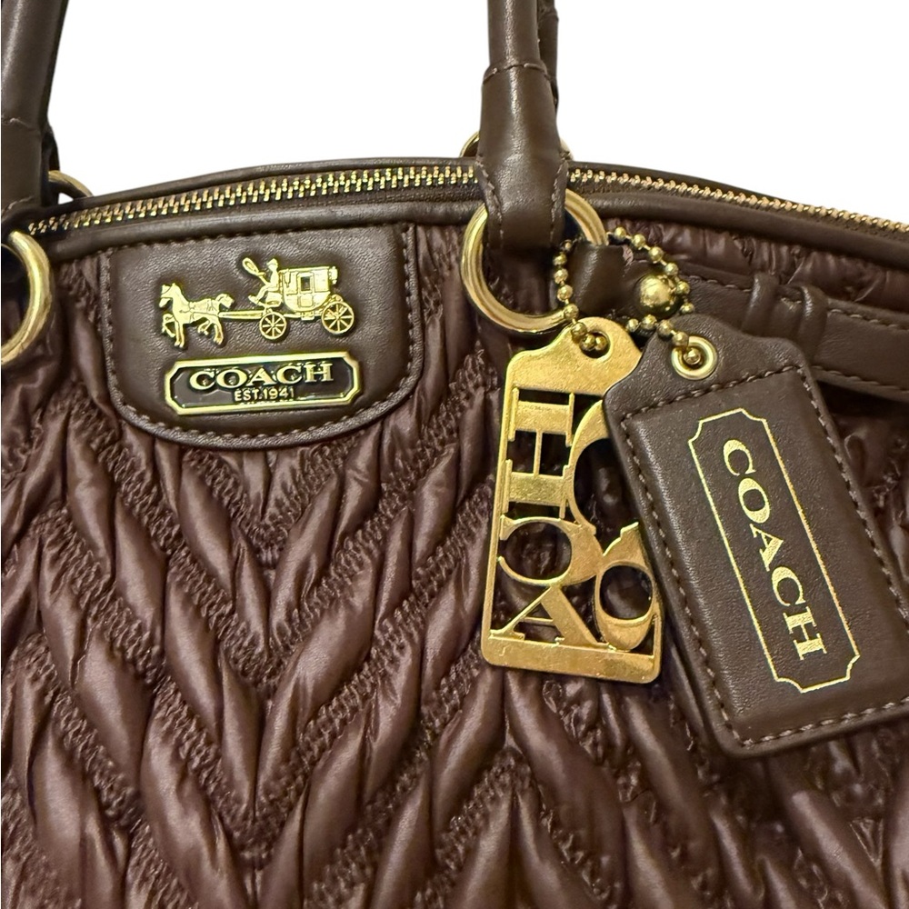 Coach Large Quilted Leather Handbag Bag  Satchel 70th Anniversary Brown Madison - Picture 3 of 9